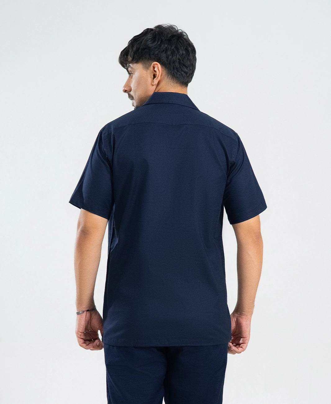 Deep Navy Irish Linen Cuban Collar Shirt