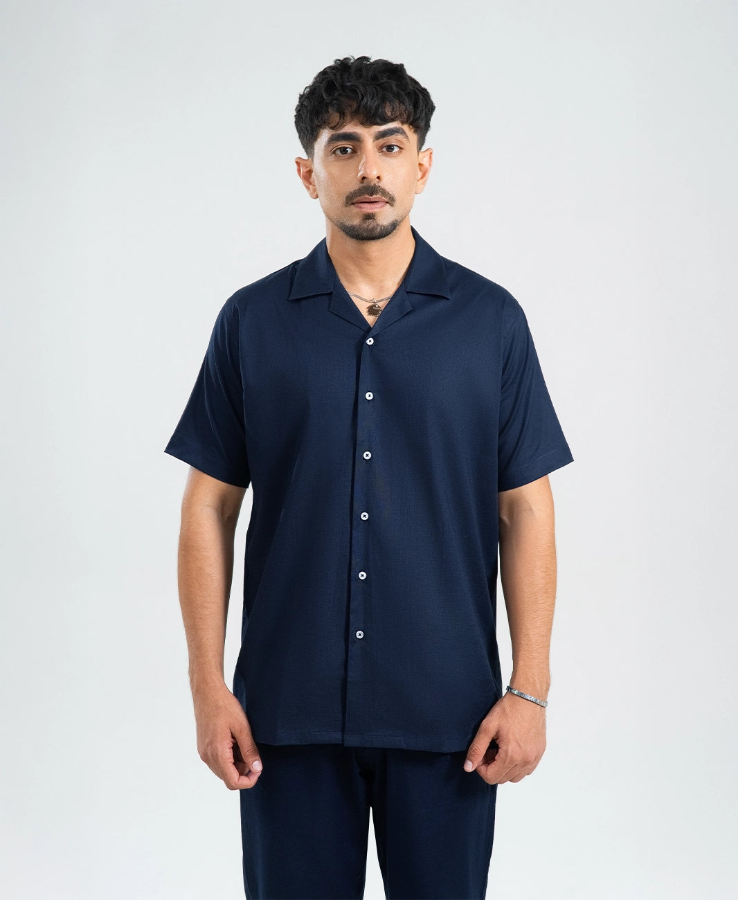 Deep Navy Irish Linen Cuban Collar Shirt