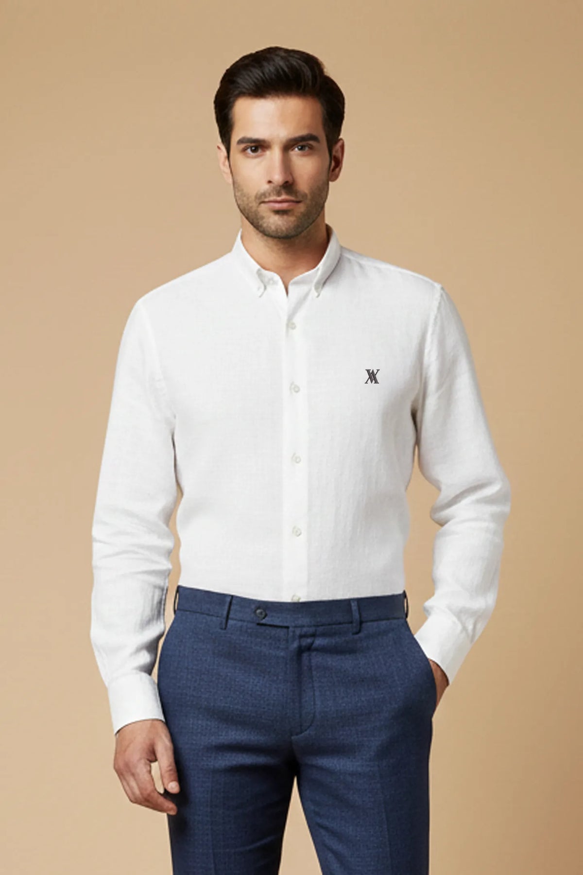 Off White Irish Linen Button Down Shirt