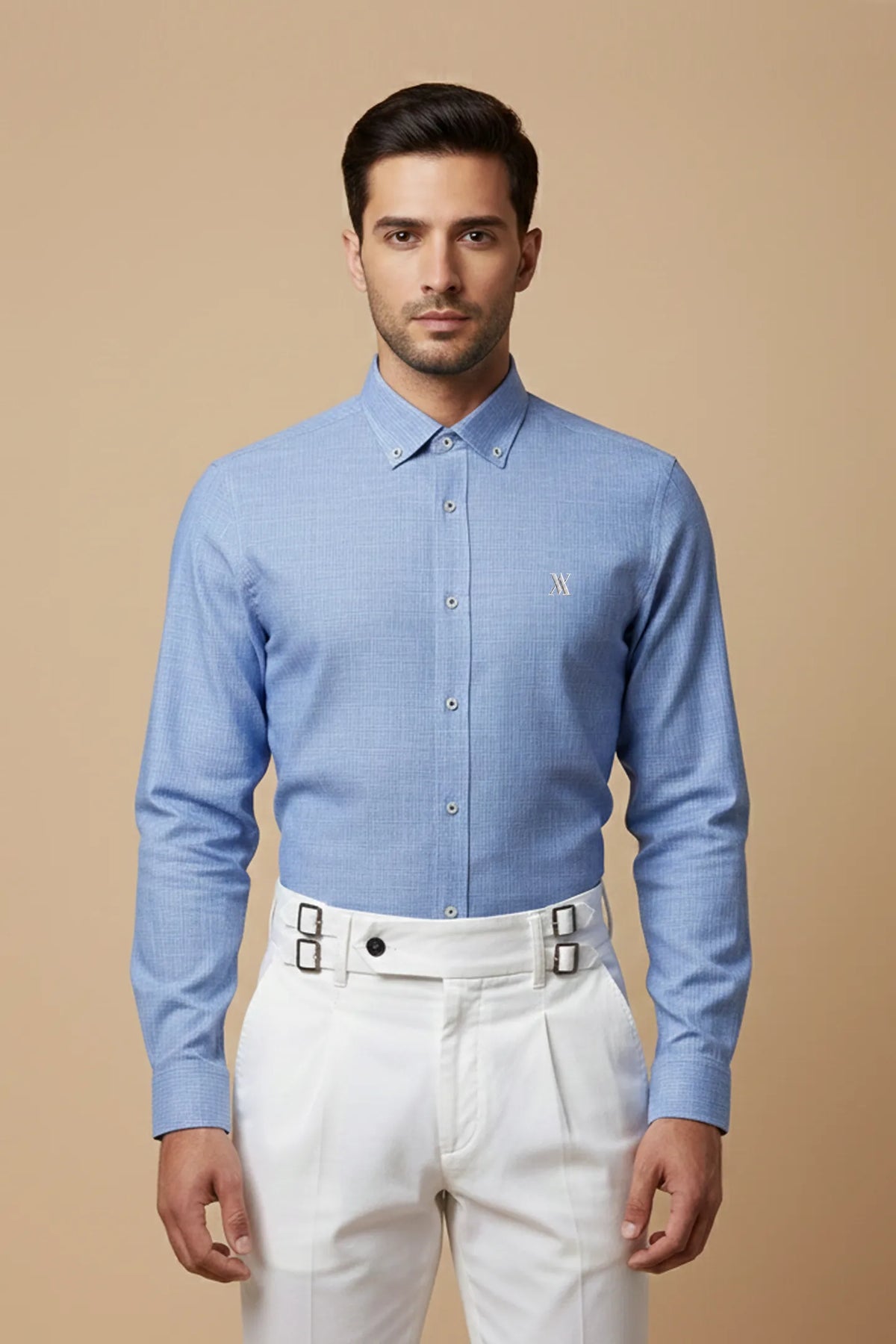 Royal Blue & White Irish Texture Button Down Shir