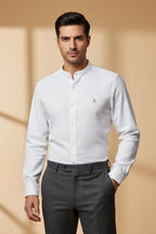 White Self Texture Mandarin Shirt