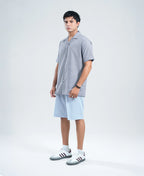 Navy & Grey Jacquard Cuban Shirt - Premium Weave