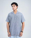Navy & Grey Jacquard Cuban Shirt - Premium Weave