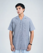 Navy & Grey Jacquard Cuban Shirt - Premium Weave
