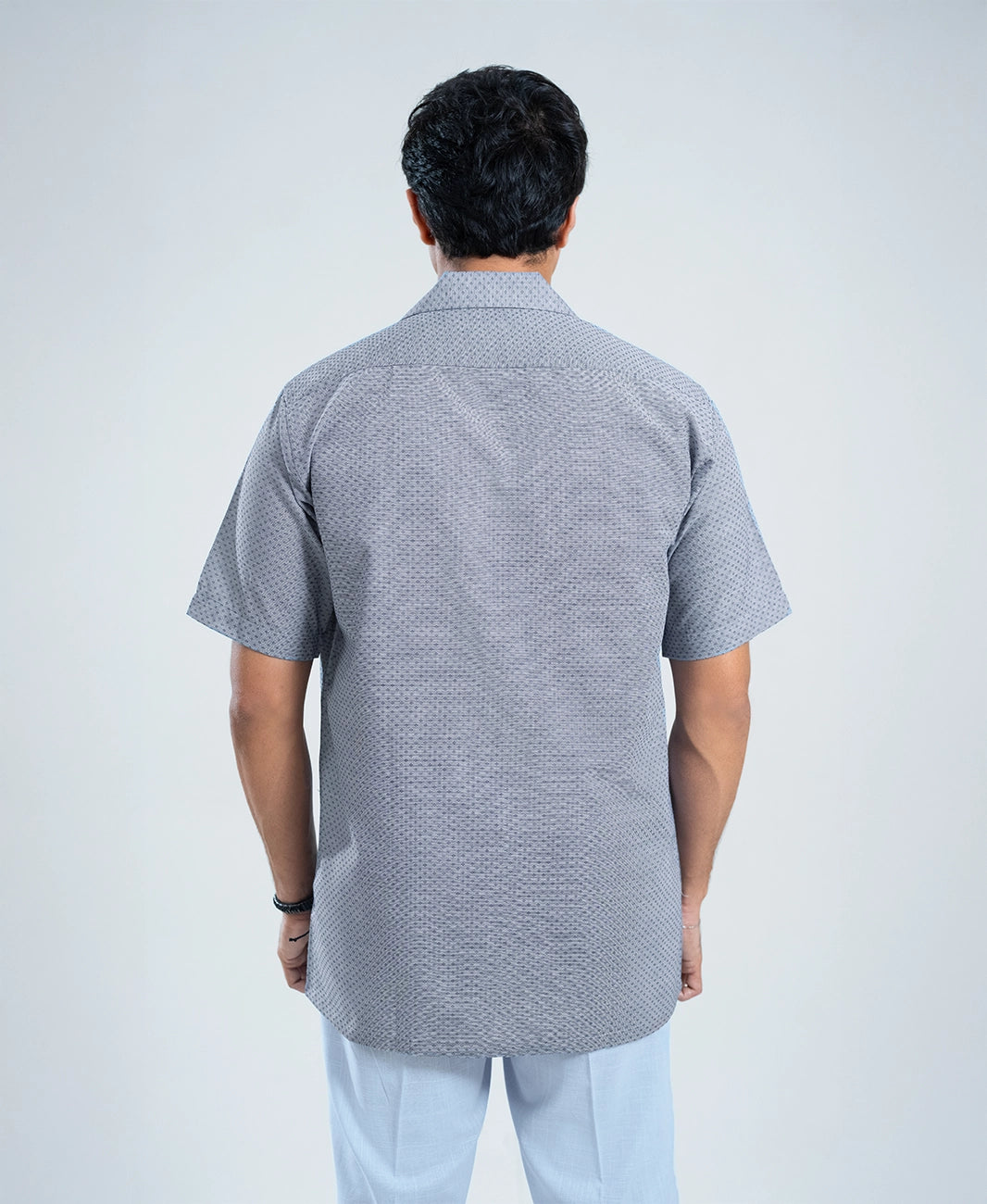 Navy & Grey Jacquard Cuban Shirt - Premium Weave