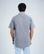 Navy & Grey Jacquard Cuban Shirt - Premium Weave