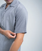 Navy & Grey Jacquard Cuban Shirt - Premium Weave