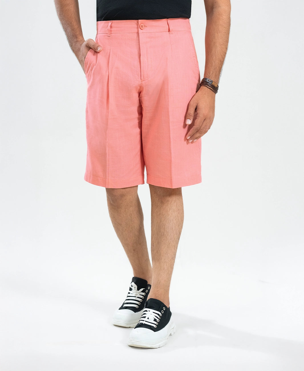 Desert Peach Textured Linen Shorts