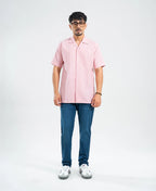 Red & White Striped Textured Cuban Shirt