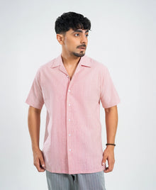 Red & White Striped Textured Cuban Shirt