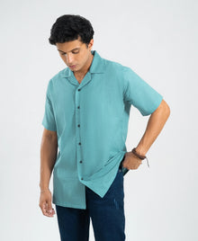 Light Turquise Irish Linen Cuban Collar Shirt