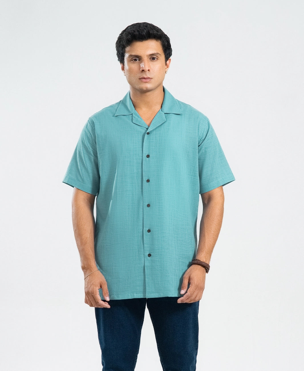 Light Turquise Irish Linen Cuban Collar Shirt