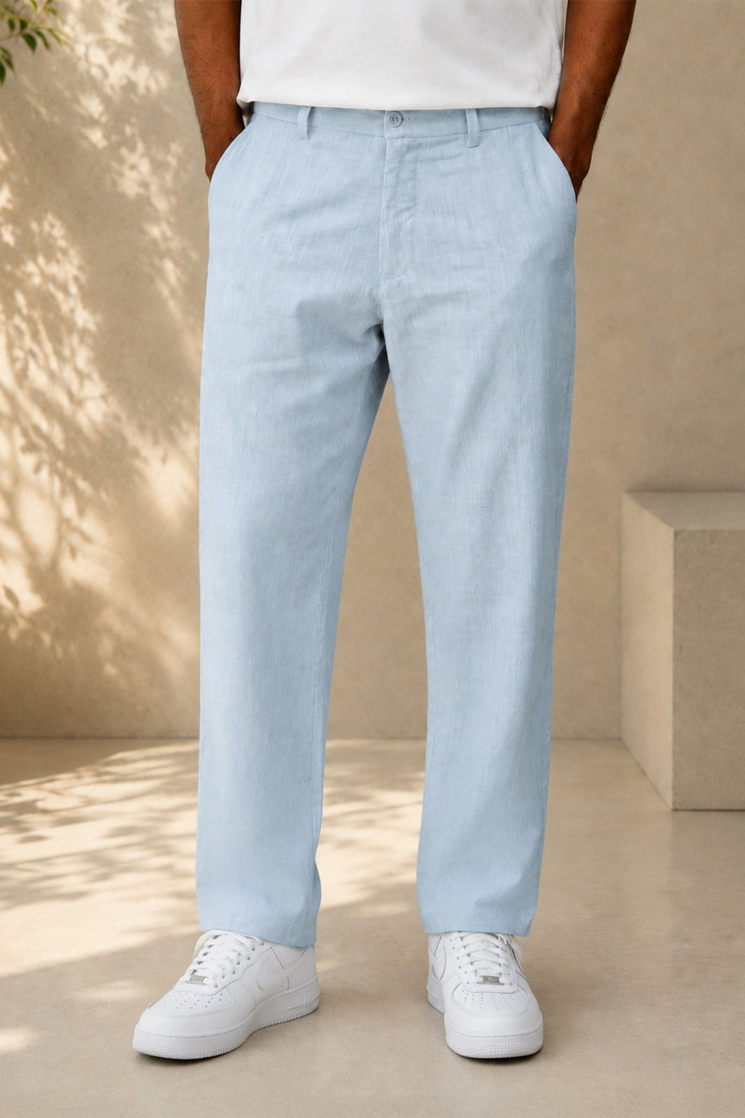 New Sky Blue Irish Linen Lightweight Trousers