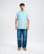 Sky Blue & White Stripe Irish Linen Cuban Shirt