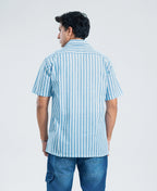 Classic Royal & White Striped Irish Linen Cuban Shirt