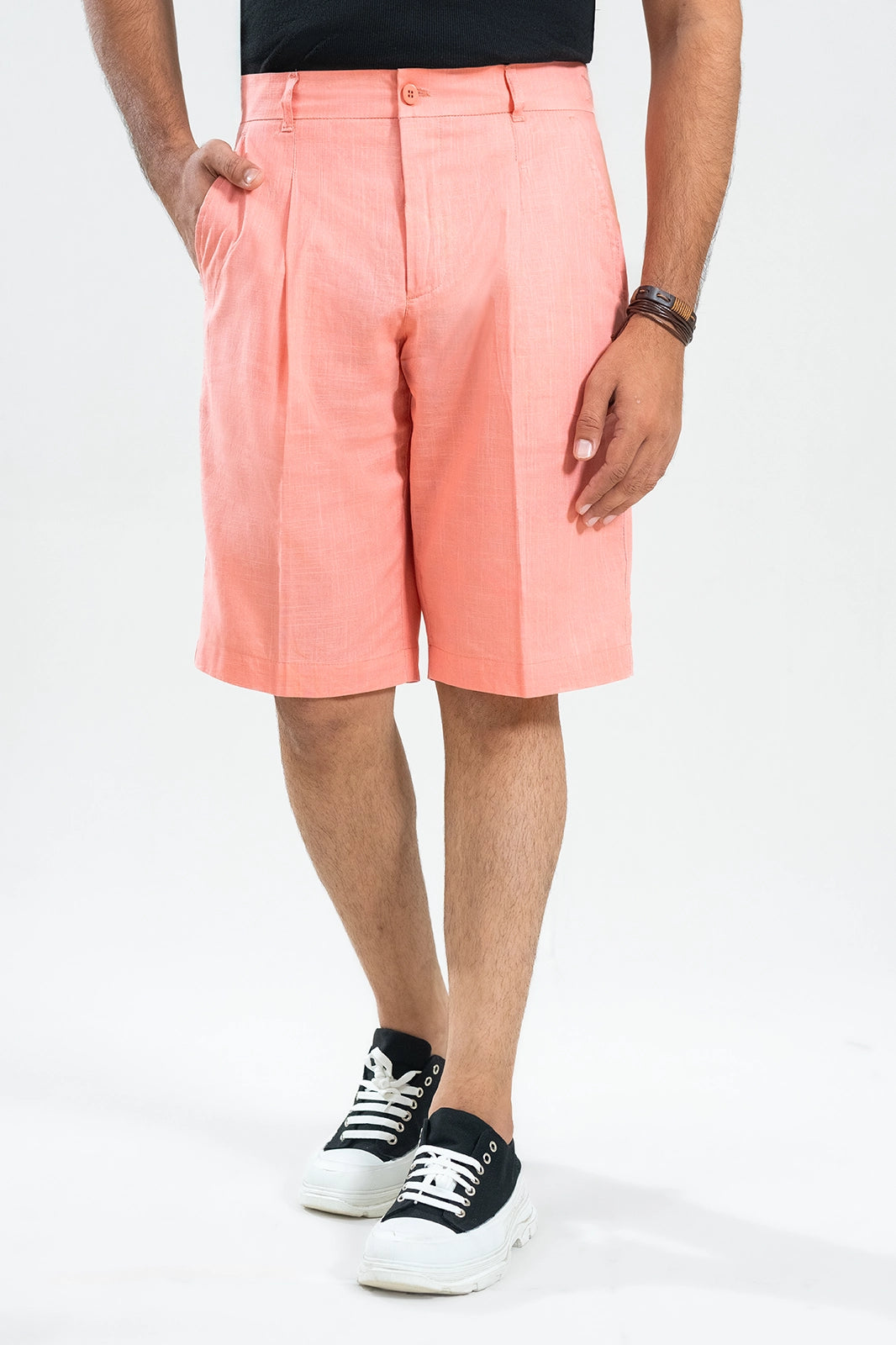 Desert Peach Textured Linen Shorts
