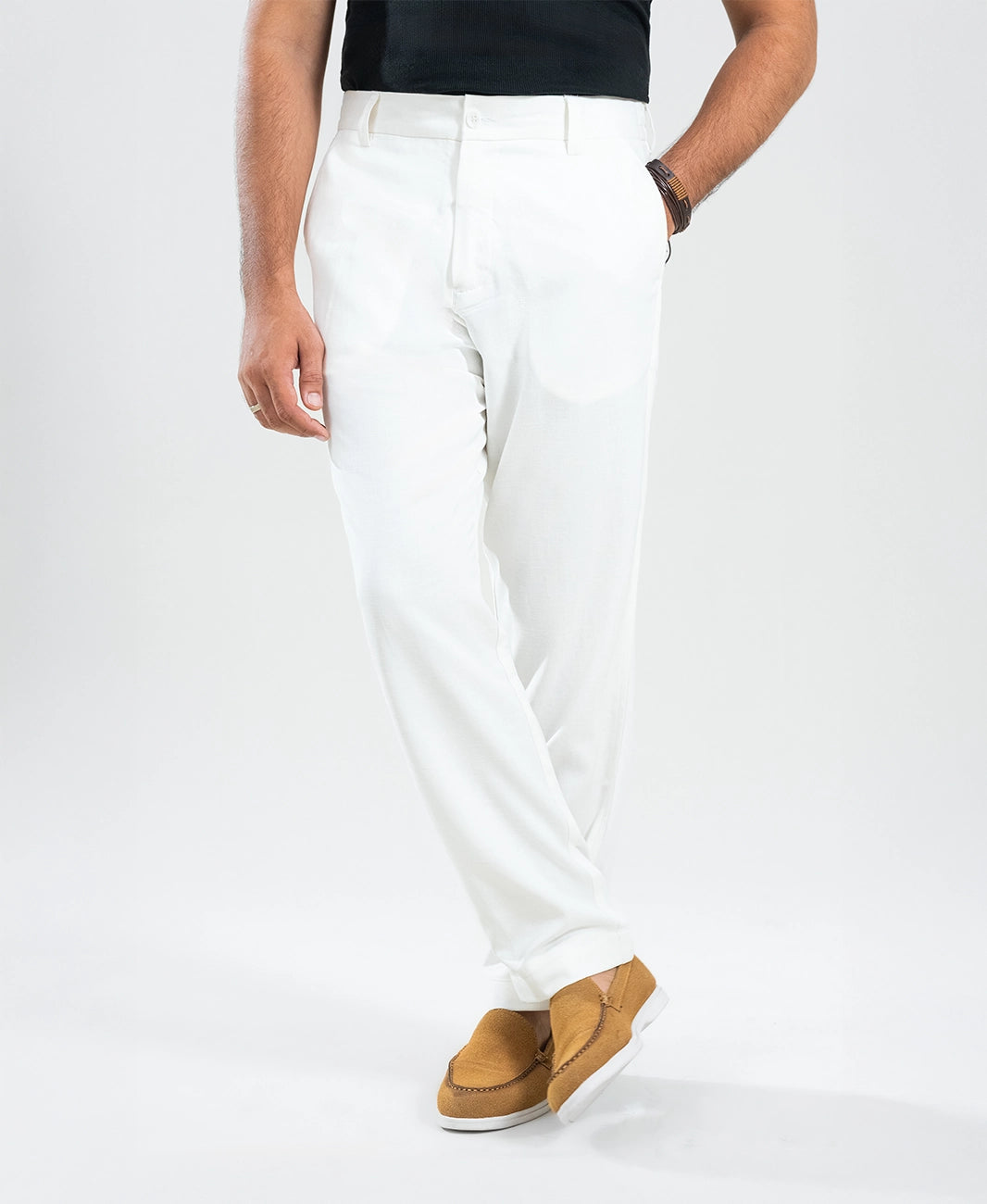 Egg White Irish Linen Slim-Fit Trousers