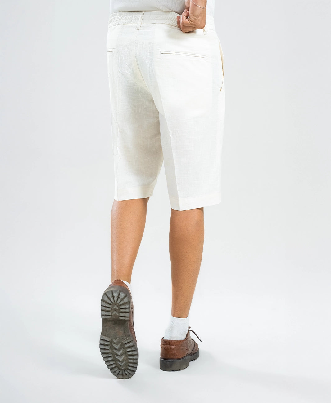 Ivory White Textured Linen Shorts