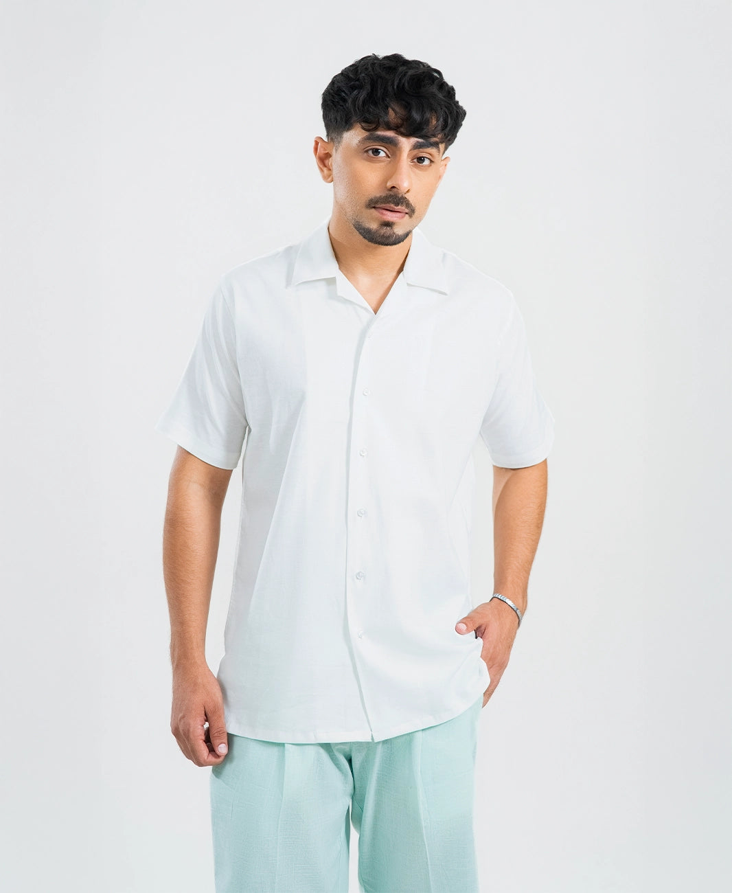 Mid White Heavy-Weight Irish Linen Cuban Shirt