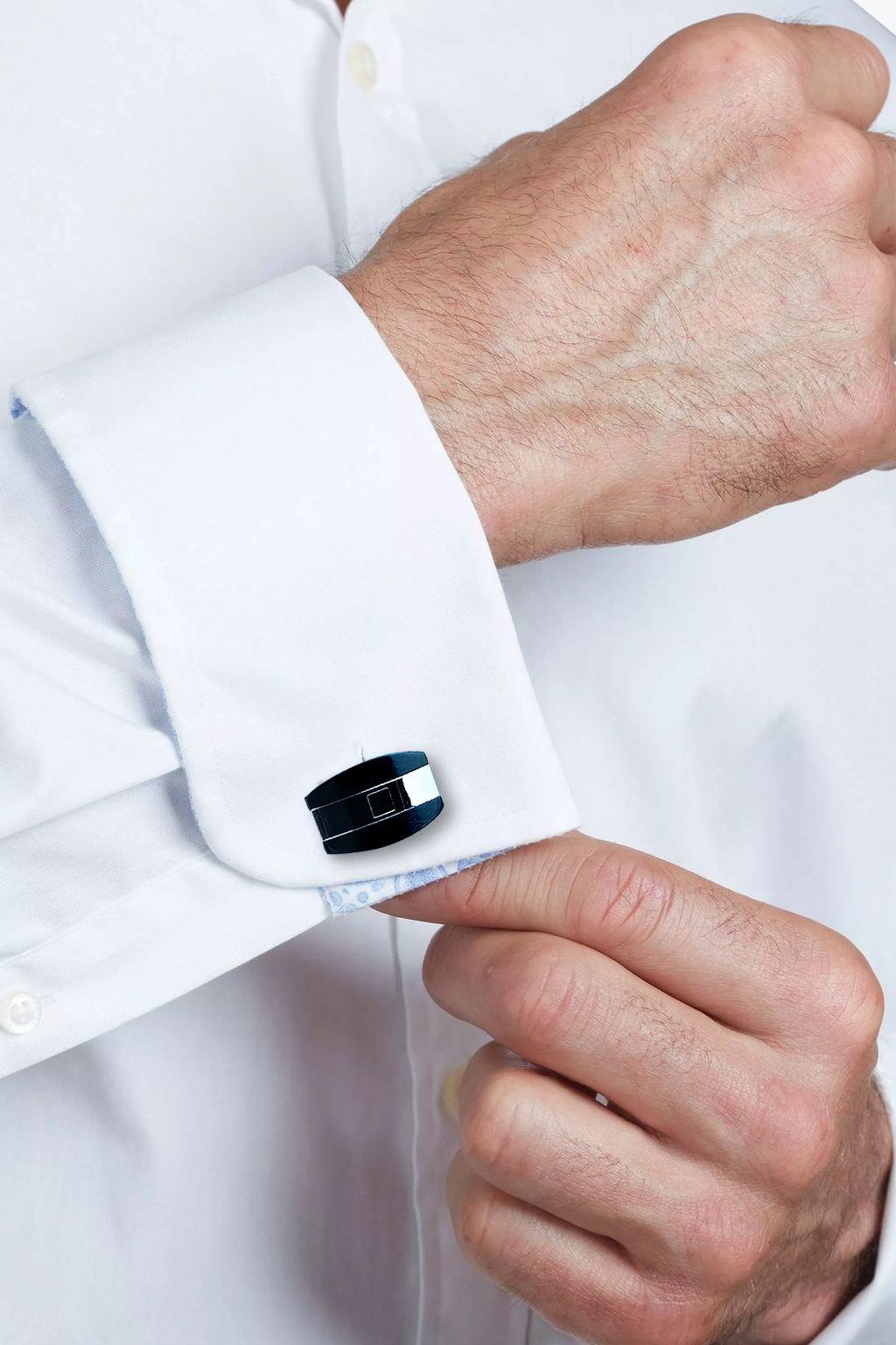 Sleek Silver & Black Geometric Barrel Cufflinks (Cufflink 454)
