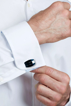 Sleek Silver & Black Geometric Barrel Cufflinks (Cufflink 454)