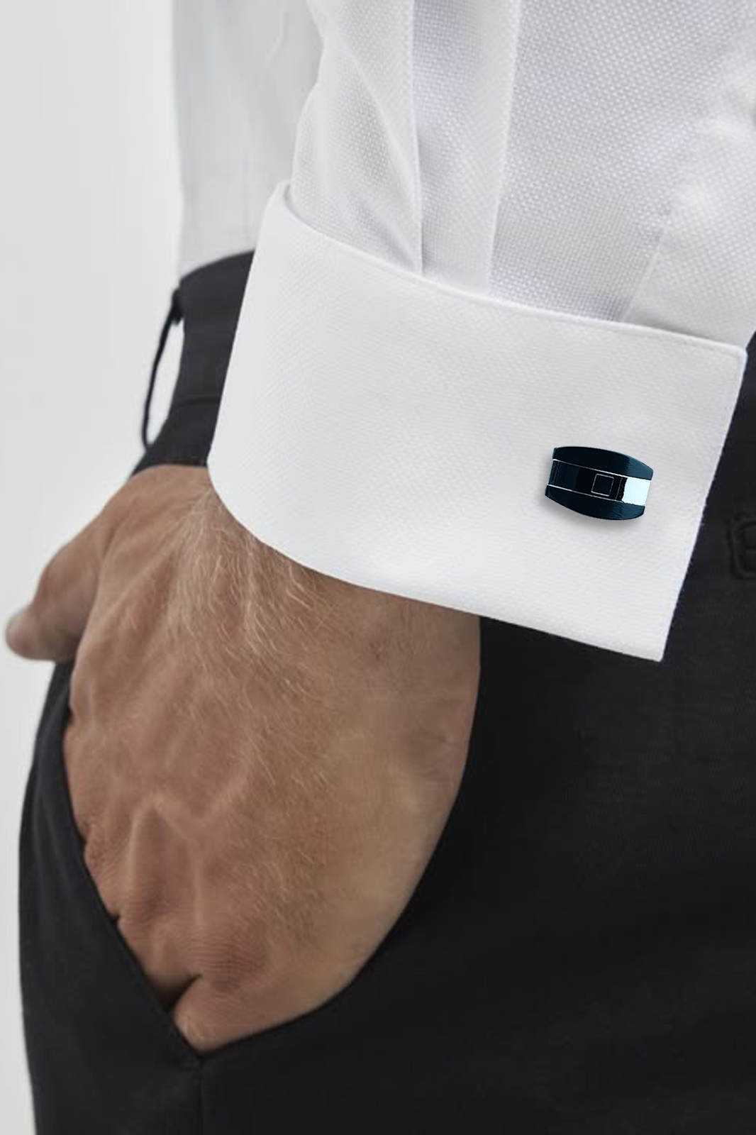 Sleek Silver & Black Geometric Barrel Cufflinks (Cufflink 454)