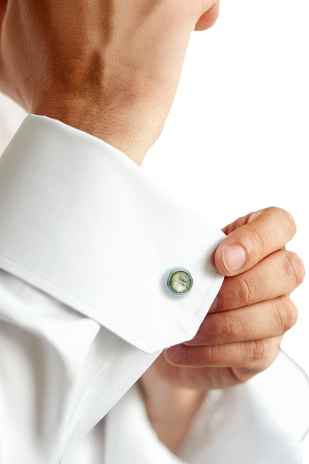 Silver-Tone Circular White Enamel Cufflinks (Cufflink 433)