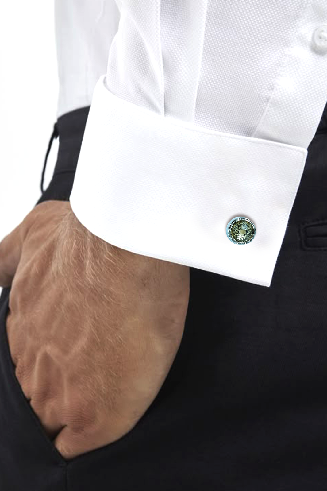 Silver-Tone Swirl Pattern Amber Crystal Cufflinks (Cufflink 436)