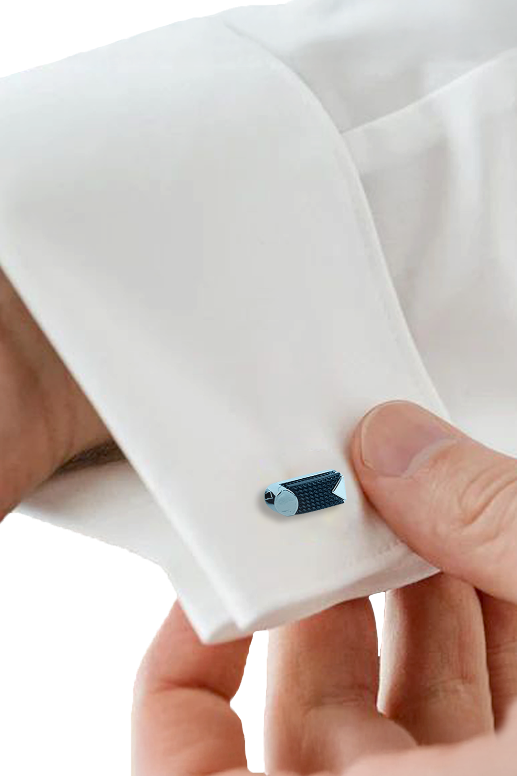 Sleek Silver & Black Architectural Barrel Cufflinks (Cufflink 452)