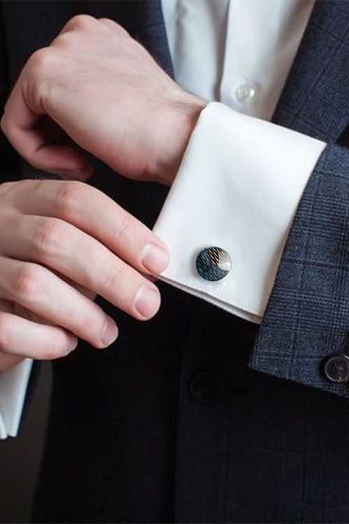 Contemporary Gunmetal & Copper Rippled Circular Cufflinks (Cufflink 459)