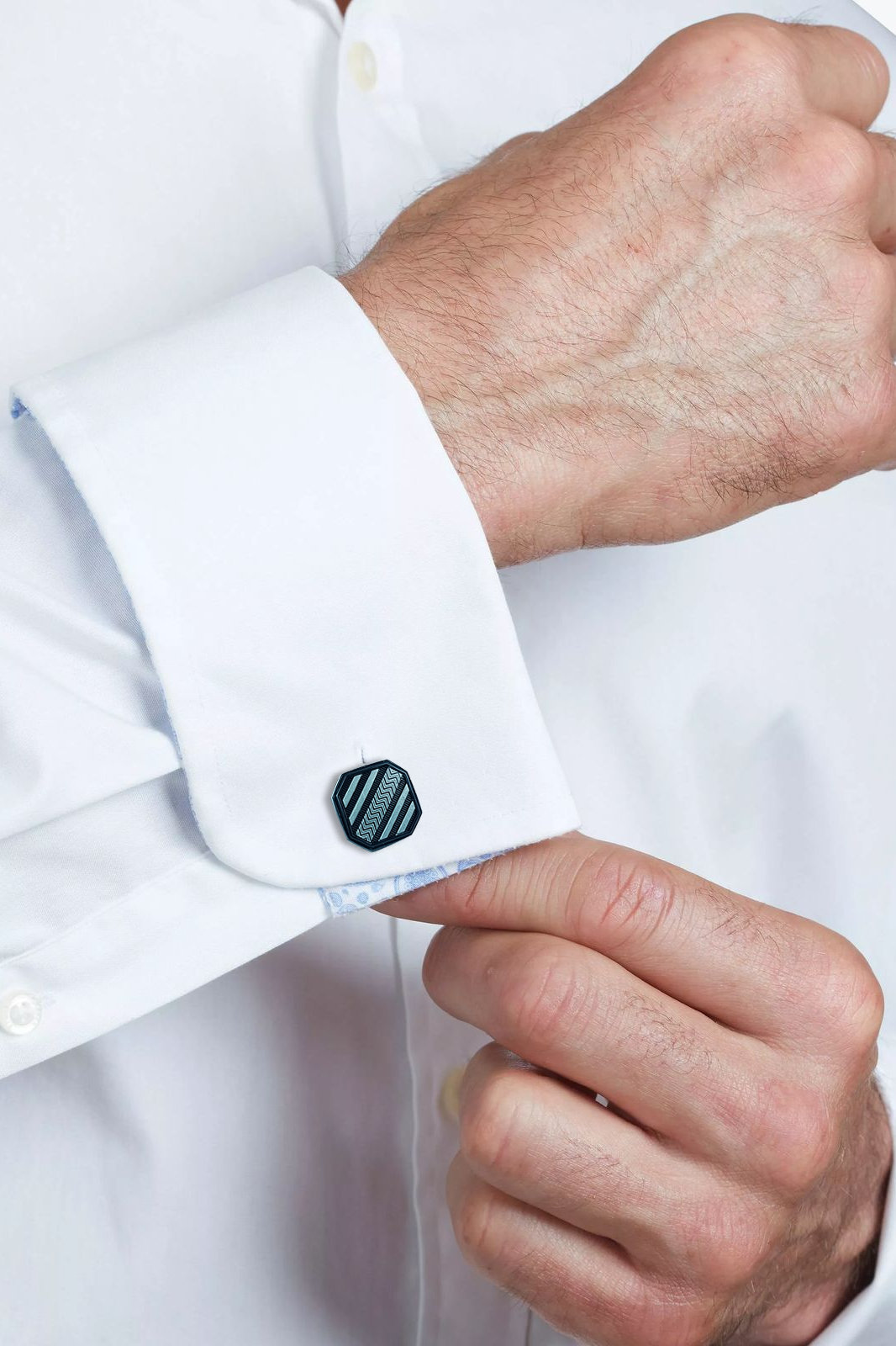 Sleek Matte Black & Silver Geometric Octagonal Cufflinks (Cufflink 465)