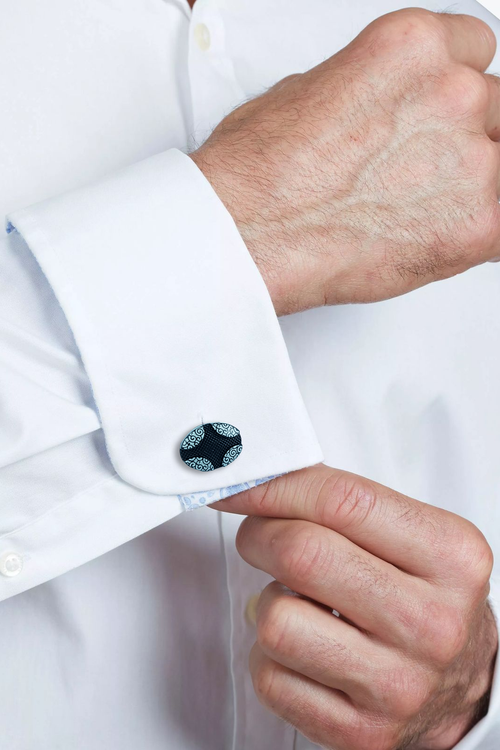 Contemporary Black & Silver Filigree Oval Cufflinks (Cufflink 467)