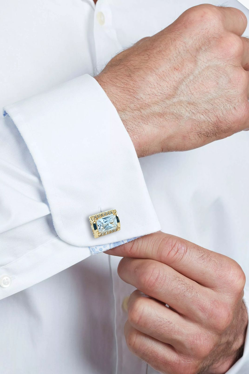 Art Deco-Inspired Gold Rectangular Halo Cufflinks (Cufflink 469)