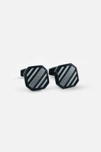 Sleek Matte Black & Silver Geometric Octagonal Cufflinks (Cufflink 465)