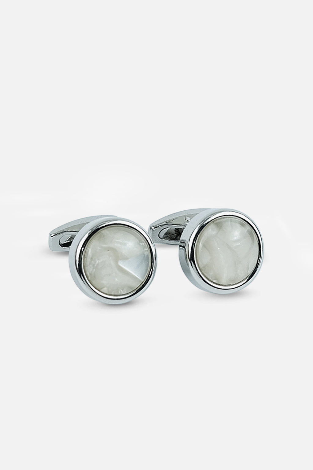 Silver-Tone Circular Mother of Pearl Inlay Cufflinks (Cufflink 431)