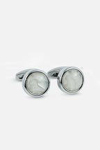 Silver-Tone Circular Mother of Pearl Inlay Cufflinks (Cufflink 431)