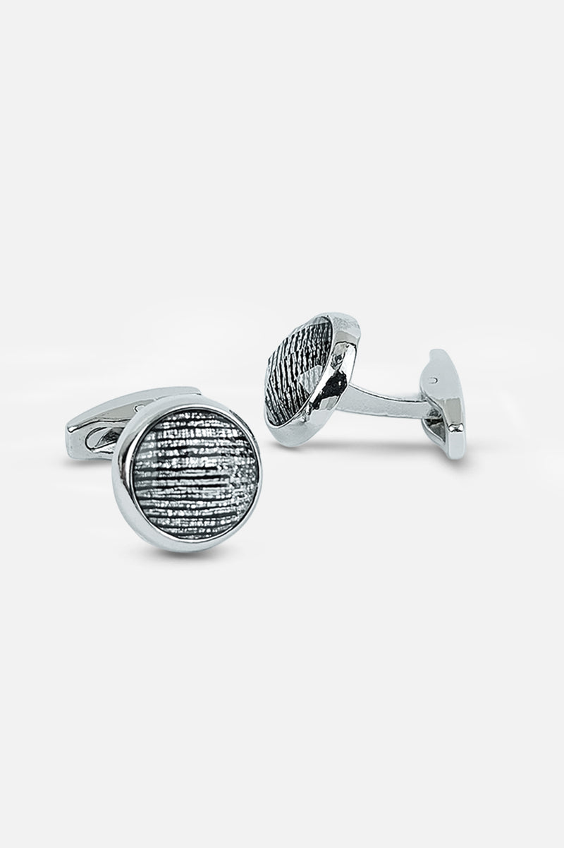 Silver-Tone Textured Charcoal Inlay Cufflinks (Cufflink 432)