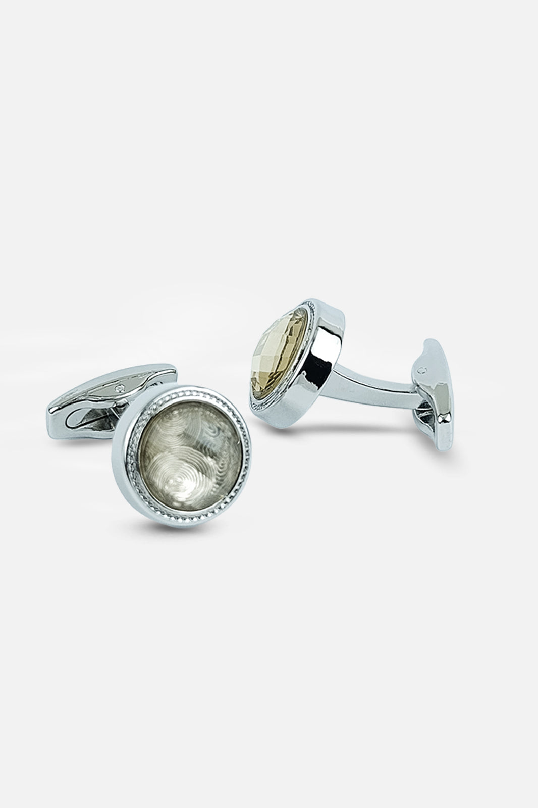 Silver-Tone Circular White Enamel Cufflinks (Cufflink 433)