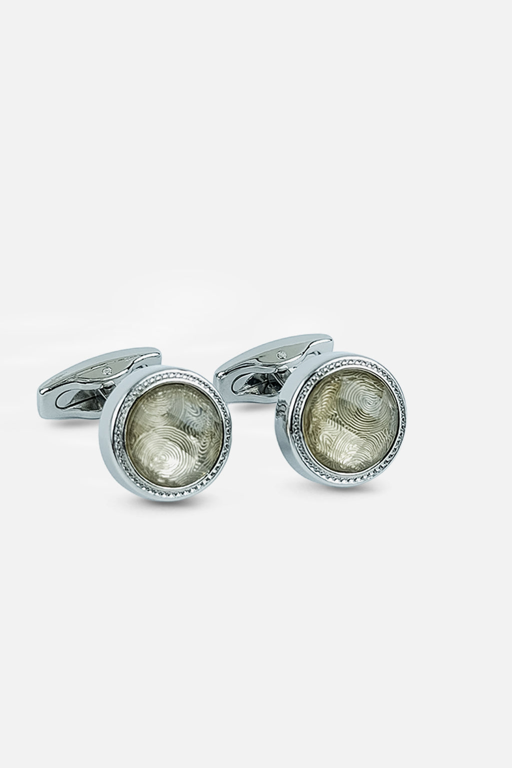 Silver-Tone Circular White Enamel Cufflinks (Cufflink 433)