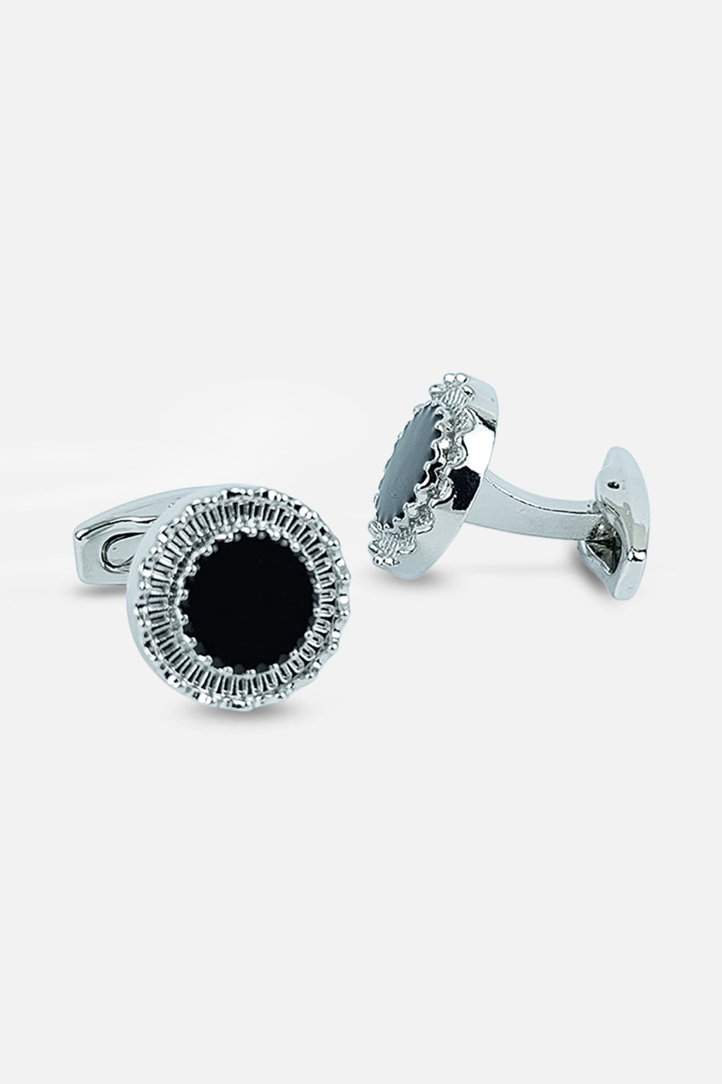 Silver-Tone Sunburst Onyx-Style Cufflinks (Cufflink 434)