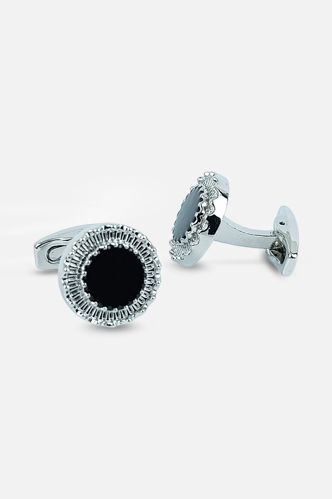Silver-Tone Sunburst Onyx-Style Cufflinks (Cufflink 434)