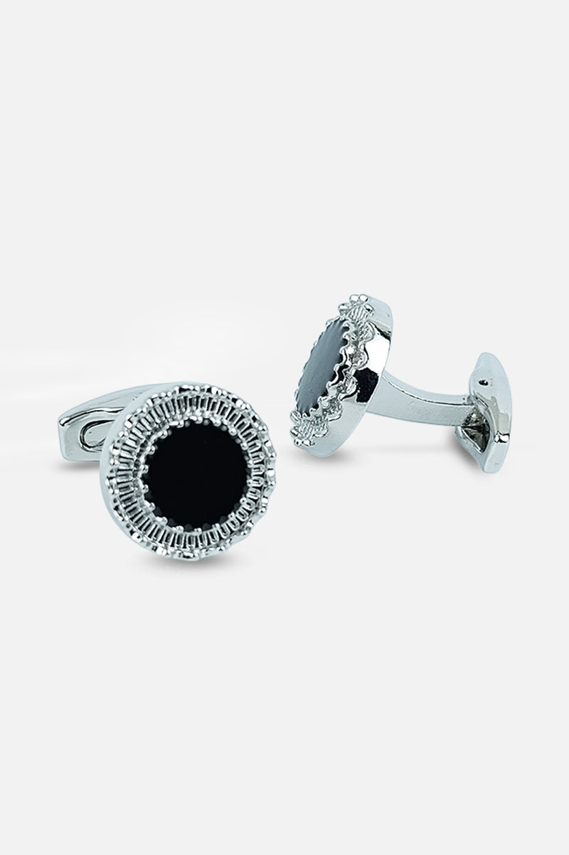 Silver-Tone Sunburst Onyx-Style Cufflinks (Cufflink 434)