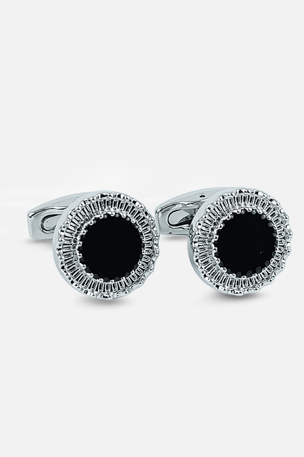Silver-Tone Sunburst Onyx-Style Cufflinks (Cufflink 434)