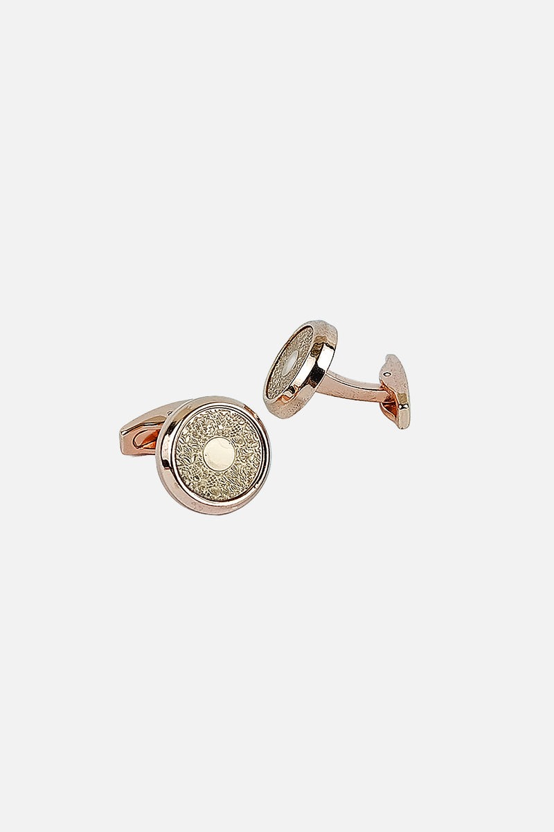 Elegant Round Rose Gold Textured Cufflinks (Cufflink 427)