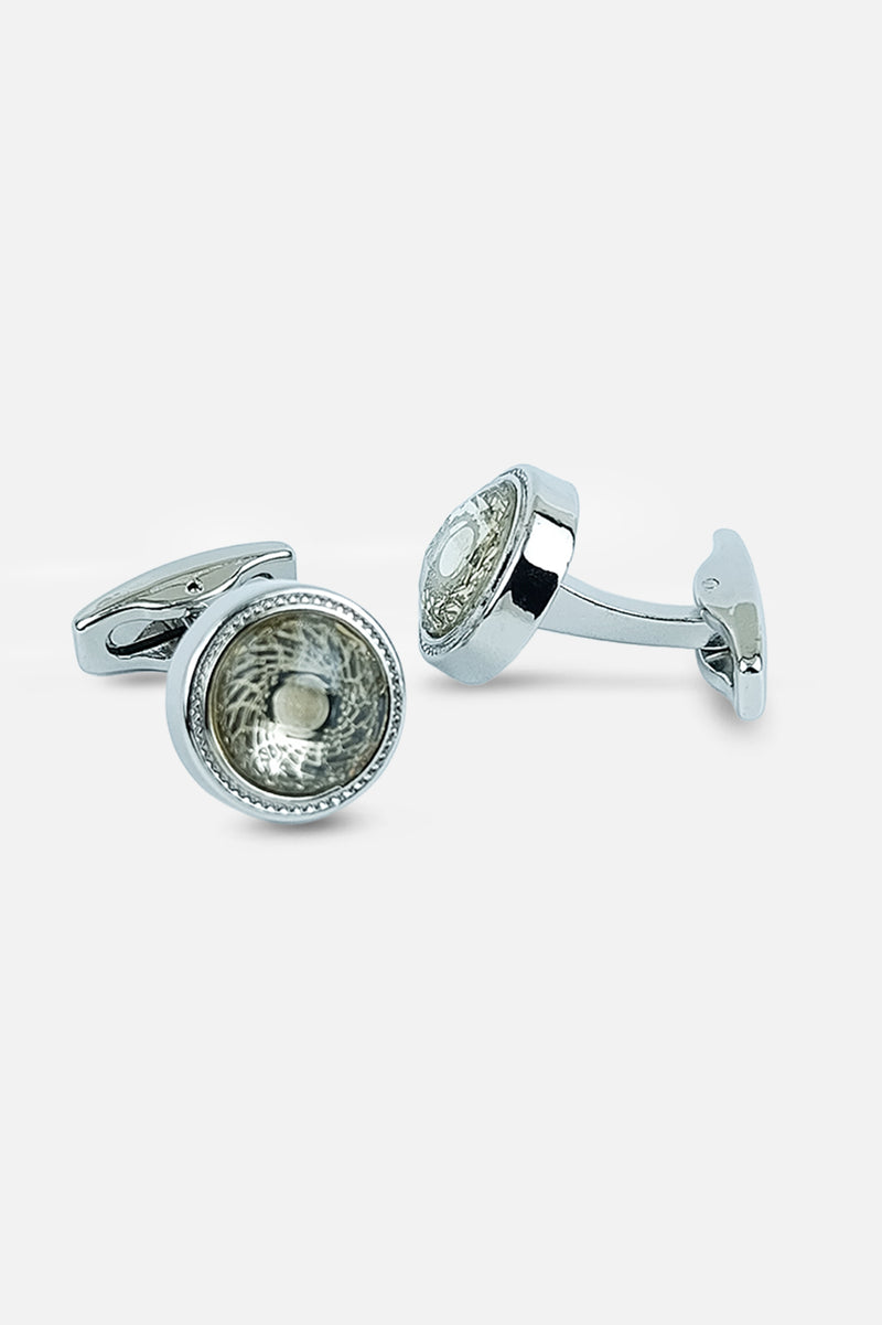 Silver-Tone Swirl Pattern Amber Crystal Cufflinks (Cufflink 436)