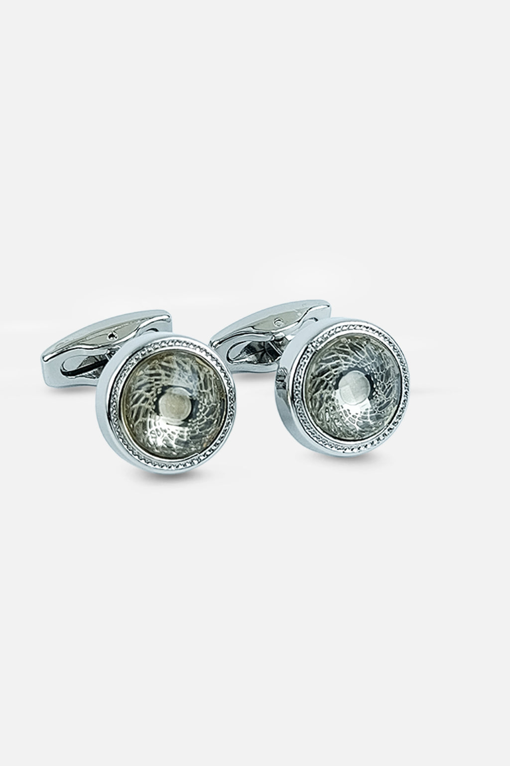 Silver-Tone Swirl Pattern Amber Crystal Cufflinks (Cufflink 436)