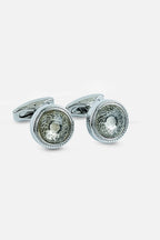 Silver-Tone Swirl Pattern Amber Crystal Cufflinks (Cufflink 436)