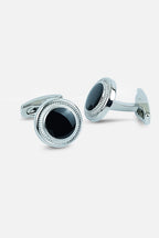Silver-Tone Beaded Onyx-Style Cufflinks (Cufflink 439)