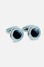 Silver-Tone Beaded Onyx-Style Cufflinks (Cufflink 439)