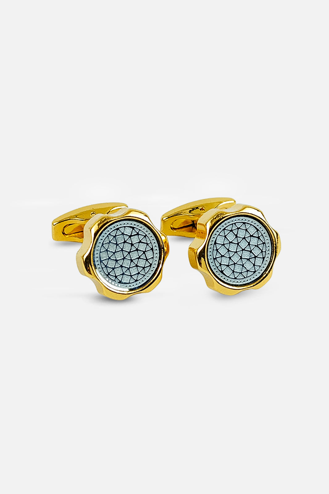 Gold-Tone Scalloped Mosaic Inlay Cufflinks (Cufflink 440)